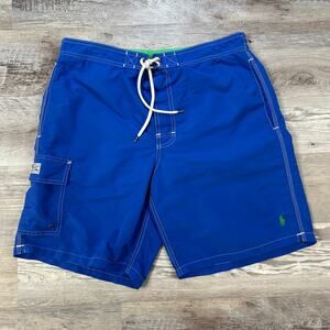 Polo Ralph Lauren Blue Swim Trunks Green Pony Logo Medium